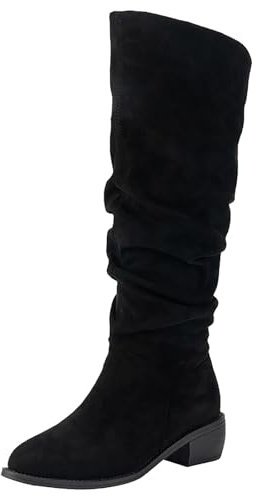 Genérico Botas Altas Caña Ancha Zapatos Invierno Mujer Zapatos Mujer Botas Sólido con Zapatos Características: Botas Forradas Mujer Botas Negras Cordones Mujer (Black, 39)