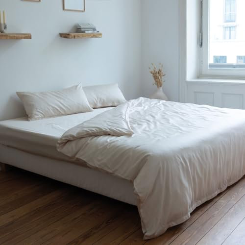 AGA.PIE Bambus Lyocell Bettwäsche-Set 200x200 + 2X 80x40 cm - Creme-Weiß, 100% Bio Oeko-Tex 100, für Allergiker, Antibakteriell, Ganzjahres-Bettwäsche, Atmungsaktiv, Geruchshemmend, Besonders sanft
