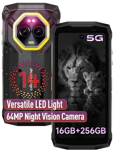 Ulefone Armor Mini 20 Pro Rugged Smartphone 5G, 16GB + 256GB/2TB Telefono Indistruttibile, 50MP + 32MP Fotocamera 6200mAh Batteria Cellulare Antiurto, 4.7'' HD+ Android 14, OTG/NFC/GPS/IP68-Nero