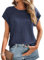 Chicrise Oberteile Damen Sommer Kurzarm Fledermausärmel Rundhals Mode T Shirt Basic Einfarbig Lockeres Lässige Outfit Marineblau 2X Groß 50-54
