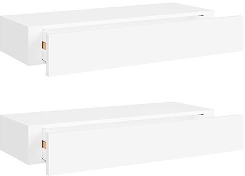 vidaXL 2X Wand Schubladenregal Wandschublade Schweberegal Hängeregal Wandschrank Wandboard Wandregal mit Schublade Weiß 60x23,5x10cm MDF