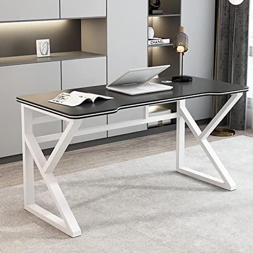 Gaming Desk with K Shaped Carbon Fiber Surface Home Office Ergonomic PC Desk for Gamers 47 Inch Black & White