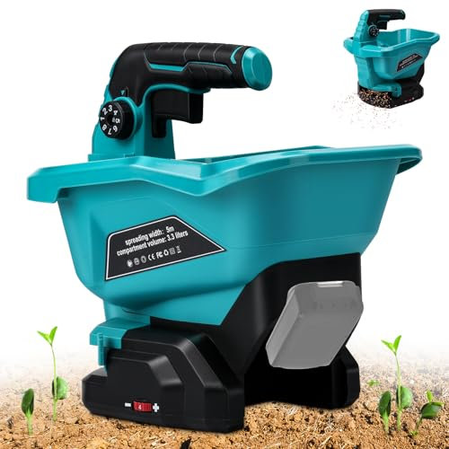 HEBERUCK Power Spreader compatibile con batteria Makita da 18 V, spargitore per semi di erba tutto l'anno, salgemma, larghezza massima della sega 5 m (senza batteria, blu)