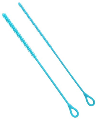 2pcs Silicone Straw Brushes, 6mm & 9mm Extra Long Straw Cleaners Reusable Hanging Cleaning Brush Bendable Crevice Pipe Cleaner for Glass Metal Smoothie Straws (Blue)