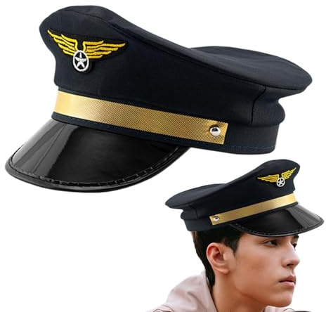 Generico Pipi Captain Caps für Männer, Captain Pilot, Party Cap - Verstellbare Pilotenhüte Flugzeug Captain Airline Caps für Kostümzubehör Halloween