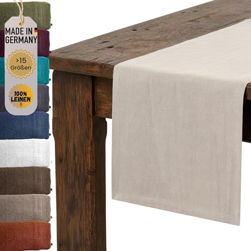chambry Premium Tischläufer 100% Leinen Stonewashed - Handarbeit Made in Germany - natürliche und hochwertige Tischdekoration aus Naturmaterial - Sand 45cm x 300cm