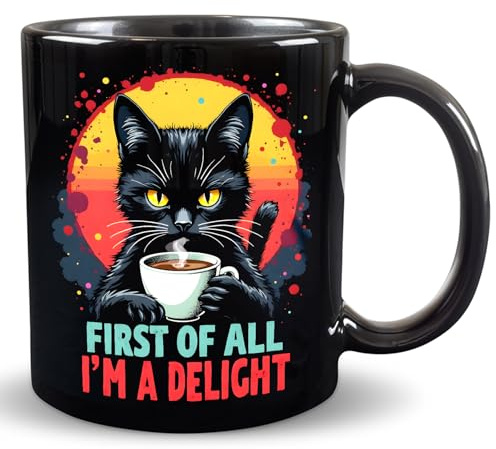 Coffee Mugs 330Ml, First of All I'm A Delight Sarcastic Angry Cat Lover Lover Opossum Humour Drinking Cups Eco Friendly Porcelain Mug for Office Home Friend