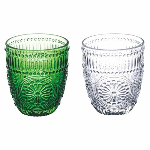 Galileo 2er-Set Wassergläser 330 ml aus Glas mit geometrischem Reliefdekor Sevilla Sibilla
