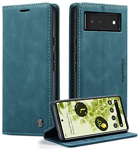 Monweicz Handyhülle für Google Pixel 6 Hülle Premium Lederhülle Klappbar Flip Case Tasche Magnet Kartenfach Standfunktion Klapphülle Schutzhülle für Google Pixel 6 - Blaugrün
