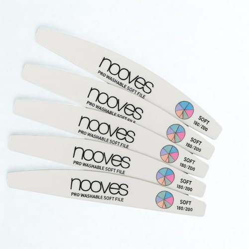 NOOVES - Lima professionale per unghie 180/200 bianca, morbida, lavabile, riutilizzabile ed ergonomica, per manicure e pedicure su unghie naturali, in gel, acrilico o finte, 5 pezzi, grana 180/200