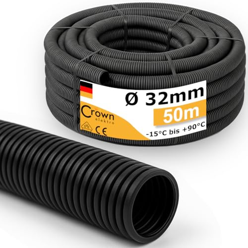 Wellrohr UV-Beständig M32 | 50m Leerrohr ungeschlitzt | Innen-Ø 23,5mm | Flexrohr Kabelschlauch für Erdkabel nach DIN EN 61386-22 flammwidrig, flexibel für leichte Kabelverlegung zum Kabelschutz