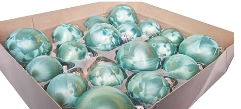 JACK by Thüringer Glas Weihnachtsbaumkugeln Glas Eislack 18 TLG. Set 3 Kugelgrößen Farbauswahl inkl. Haken, Farbe:Mint