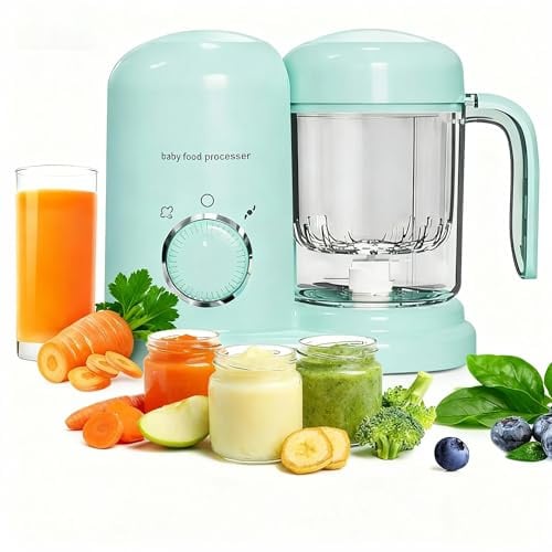 Robot de Cocina Multifunción para Bebé, Cucción al Vapor y Mezclado Automático, Fácil de Limpiar, Mezclador con Pantalla LED para Niños desde 4 Meses, Diseño Todo-en-Uno y Compacto (Verde)