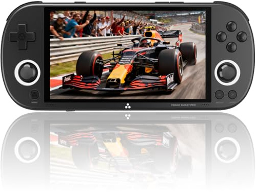 TRIMUI Smart Pro Console de jeu portable, batterie 5000 mAh, 64 Go de mémoire interne avec 10 000 jeux, système Linux, écran IPS HD de 5 pouces, design double joystick RVB, noir, 64 g