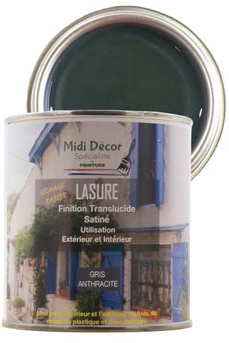 Rustins peinture à l'eau lasure, mate, pour tous types de bois et métaux intérieurs et extérieurs – 7 m² (500 ml, Gris anthracite)