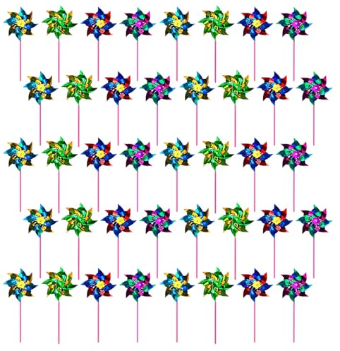 40 Pcs Rainbow Pinwheel Set, Windmill Decorations For Garden And Outdoor Spaces, Reflective Bird Scarers, Rainbow Wind Spinners For Diy Assembly And Party Favours