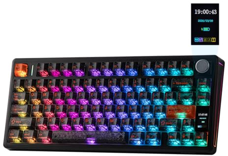 EPOMAKER TH80 V2 PRO Kabellose Mechanische Tastatur, Screen & Knob, 10000 mAh &2,4 GHz/BT, Hot-Swap, PBT, Mac Modifier, RGB, Creamy Gasket, Custom Gaming Tastatur für Mac/PC (Schwarz, Sea Salt Silent)