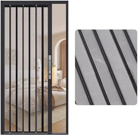Porte intérieure sans perçage, kit de porte coulissante pliable en accordéon à cadre en aluminium noir plusieurs tailles (55x80in(140x203cm))