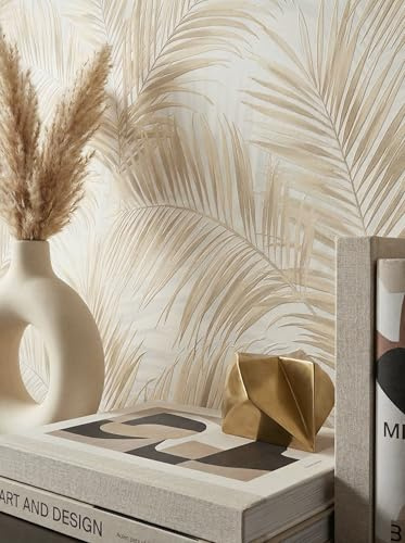 Newroom papier peint intissé beige feuilles de palmier boho salon