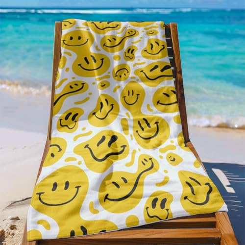 Strandtuch 70X150 Gelbes Smiley Gesicht Mikrofaser Handtuch Beach Towel,Strandlaken,Strandtücher,Picknickdecke wasserdichte Stranddecke, Stranddecke Sandfrei für Strand, Park, Camping, Wandern