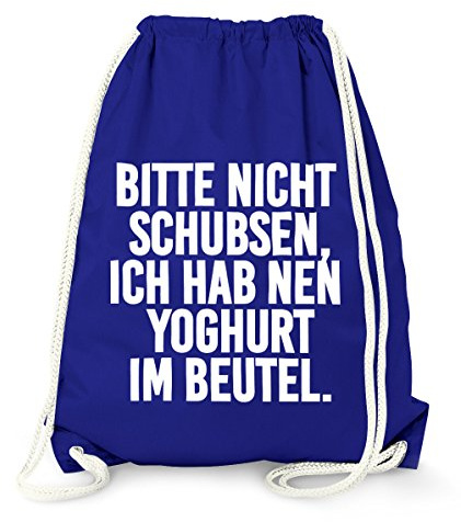 MoonWorks Turnbeutel, Bitte nicht schubsen ich hab nen Joghurt im Beutel, Gymbag Baumwolle Blau unisize
