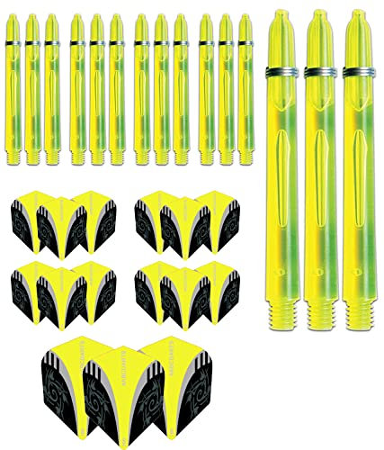 Pentathlon Set aus Dartflights und -schäften medium , 5 Sets - Gelb