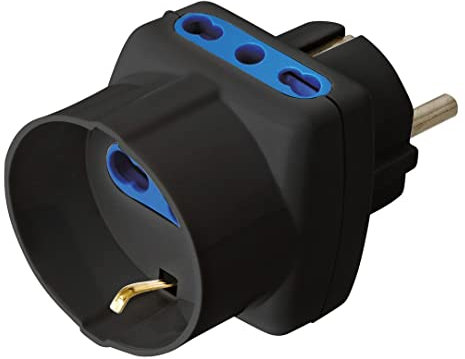 Techly 108651 Adattatore Triplo Spina Schuko a Prese Bipasso con Schuko Nero Nero