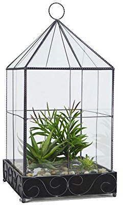 ChengBeautiful Terrarium Sukkulente Blumen Orchidee Blätter Metall Geometrisch Glas Hängen Kristallkugel (Color : Black, Size : 21x21x42cm)