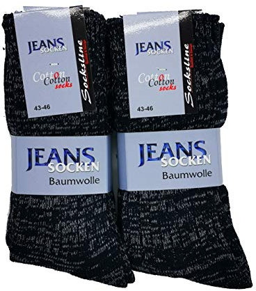 Jeans Socken 100% Baumwolle 8 Paar Herren & Damen Jeanssocken atmungsaktiv Marine-Melange 43-46,