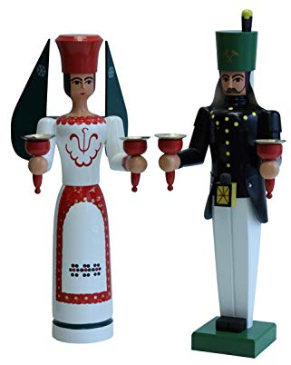 Nestler-Seiffen Engel und Bergmann, 38 cm, bunt für Wachskerzen