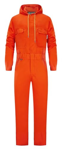 Yukirtiq Herren Arbeitsoverall mit Reißverschluss Arbeitsanzug Handwerker Rallyekombi Overall Werkstatt Mechaniker Arbeitskombi, Orange, XXL