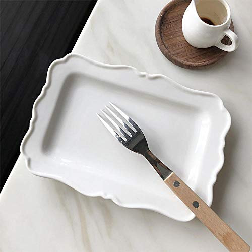 LMMJYF Piatto Occidentale Creativo da 8 Pollici Francese retrò in Ceramica Bianca Pura-Piatto Rettangolare Francese
