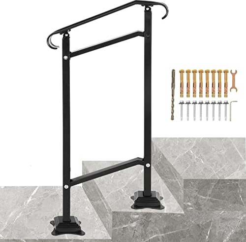 VEVOR Barandilla de Escalera Exterior 50 x 13,5 x 108 cm Barandilla de Hierro Forjado Altura y Ángulo Ajustable Pasamanos Exterior Portal para 1 Escalón Barandilla de Escalera Negro Entrada Jardín
