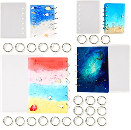 DIYBravo 28 Stücke Epoxidharz Silikonform Buch Resin Notebook Form Silikon Form Mit 24 Buchringe für B5 A5 A6 A7 Notebook Abdeckung Resin Notebook Mold (B5 A5 A6 A7)