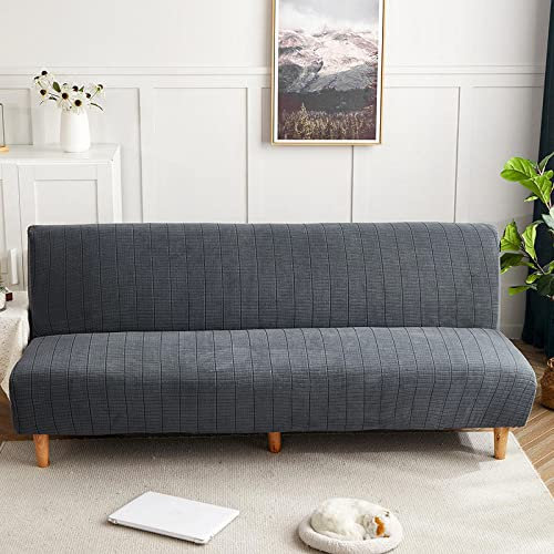 RWHXN Jacquard Armloser Futonbezug, Stretch Universal Schlafsofa Bezug Rutschfester Schonbezug für Klappsofa Ohne Armlehnen Waschbarer Möbelschutz-L: 190-210cm-Dunkelgrau