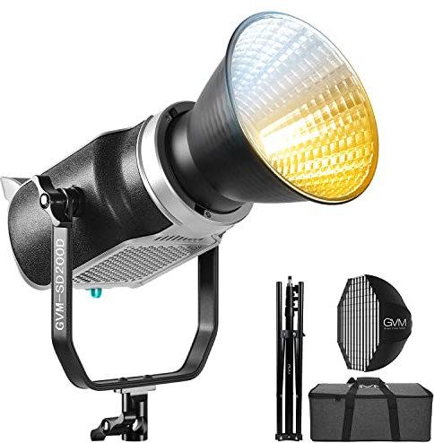 GVM 200W Kit luce video, illuminazione continua per fotografia con softbox e supporto Bowens Mount, luce da studio bicolore con APP DMX, CRI 97+ 3200K-5600K 93000 lux @ 0,5 m