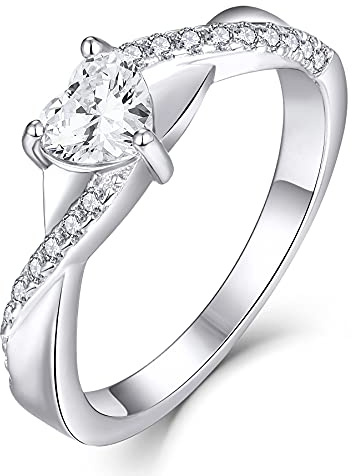 YL Verlobungsring Herz 925 Sterling Silber 12 Geburtsstein Zirkonia Kreuz Unendlichkeit Solitaire Ehering Ring für Braut Damen