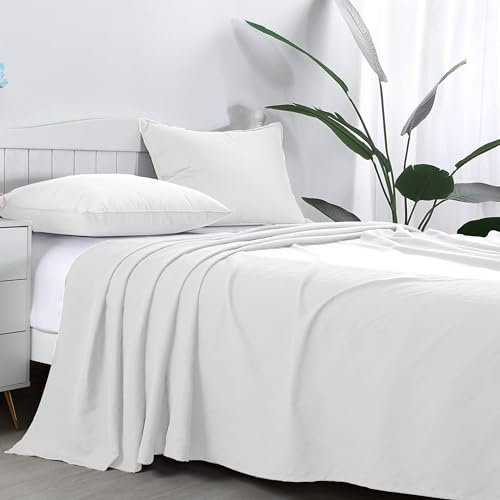 Super King Size Flat Sheet 100% Egyptian Cotton 300 TC- Breathable and Fade Resistant - Non Iron Hotel Quality Flat Bed Sheets (275 x 310cm, White)