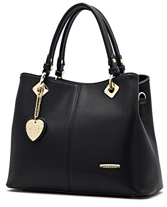 AINUOEY Damen Taschen Handtasche Frauen Elegant Tasche Henkeltasche Vintage PU-Leder 73501 1-teilig set Schwarz