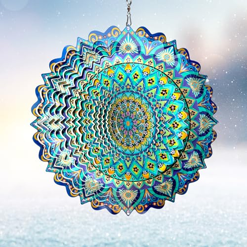 Eiryhope Windspiel Pfau Mandala Windspiel Hängende Skulptur & Spinner Outdoor Garten Dekor schafft faszinierende holografische Effekte, Mandala-Geschenkideen