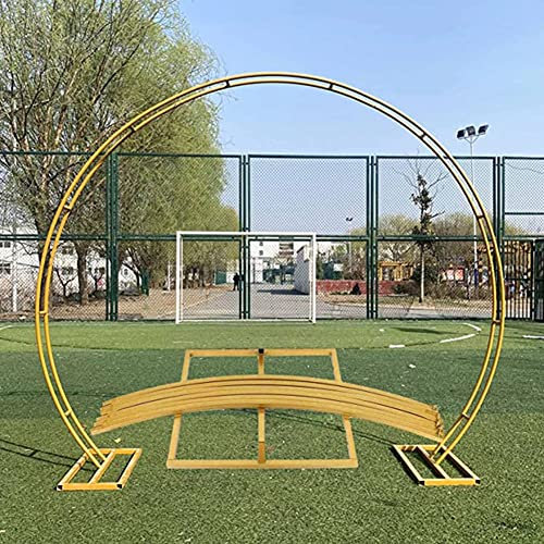 WHFTD 2 Farben Runden Hochzeit Bogen Mit Sockel Mondtor Gartenbogen Rankhilfe Anti-Rost Hochzeitsbogen Feierliche Dekoration,Gold,3.2 * 2.8m