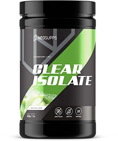 NEOSUPPS Clear Whey Isolate Green Apple 500g, Made in Germany, Leichtes wasserlösliches Whey Isolat Protein Pulver, Die perfekte Alternative zu Limo & Fruchtsäften, Hochwertiger Molkenprotein Isolat