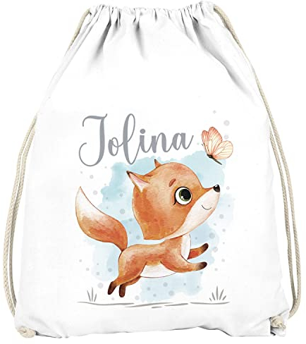 SpecialMe® Kinder Turnbeutel mit Name Tiermotive Bär, Hase, Fuchs personalisierte Geschenke Mädchen Jungen Fuchs weiß Unisize