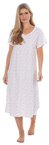 i-Smalls Women's Floral Nightdress 100% Cotton Short Sleeve Button Front Nightie (10-12) Pink