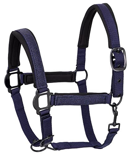Start Weiches Pferdehalfter mit Neoprenpolsterung – Verstellbares Nylon Halfter für Pferd – Weidehalfter & Stallhalfter – Reißfest & Komfortabel (Pony, Dunkelblau)
