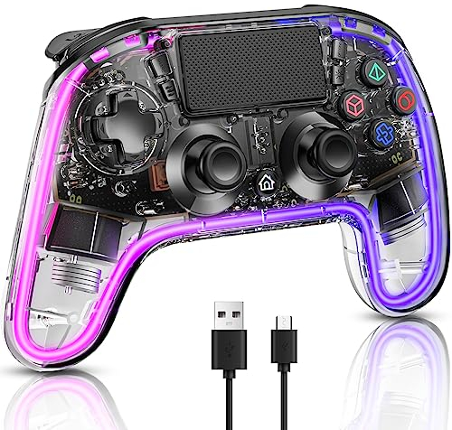 BRHE Mando para PS4 Inalambricos con Hall Trigger/8 Luces LED RGB, Accesorio Joystick Gamepad Remoto PS4 Personalizado, Mando Inalámbrico Dual PS4 Shock para PlayStation 4/Slim/Pro/PC(Negro)