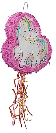 Relaxdays Einhorn Pinata, zum Befüllen, Geburtstag Mädchen, zum Aufhängen, Piñata Kinder, HxBxT: 43 x 42 x 9 cm, rosa
