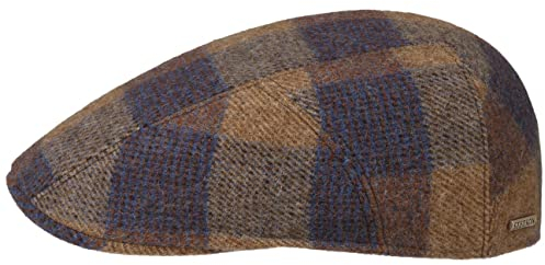 Stetson Ankeny Ivy Wool Check Flatcap Mütze mit Baumwollfutter Elegante Schirmmütze Mehrfarbig Karierte Wollcap Made in EU Herren Herbst Winter braun-blau XL (60-61 cm)