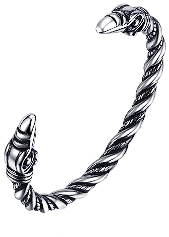 TQWSVUM Viking Ravens Armband Für Herren - Handgefertigter Doppelter Odin Rabenkopf Armreif Aus Edelstahl - Nordic Vintage Odin Raben Offene Verstellbare Manschette Armband Schmuck