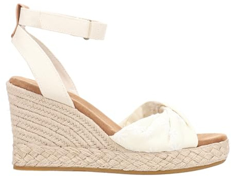 TOMS Women's Marisela Wedge Sandal, Natural Embroidered Floral, 7 UK